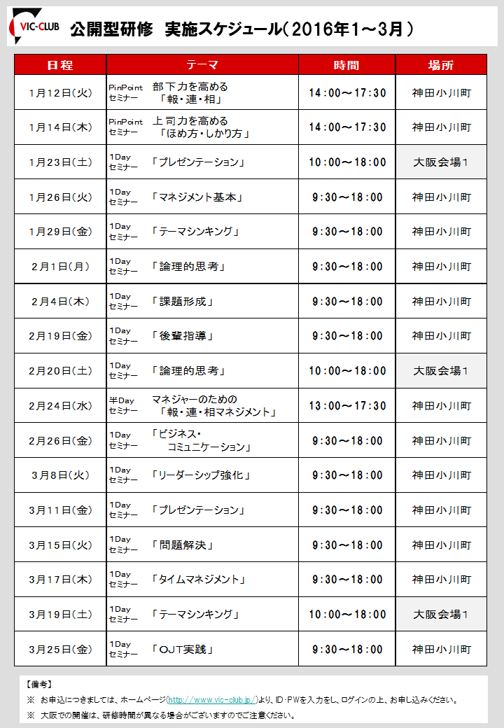 Vic Club 16年度1月 3月スケジュール確定 株式会社バリューイノベーション